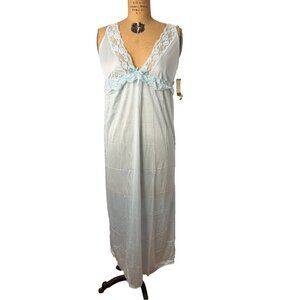 Vintage Caprolan Bright Nylon Nightgown Size S Slip Dress Pale Blue Lace Trim